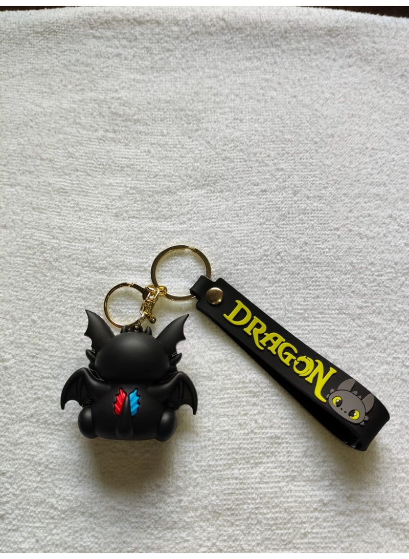 Dragon Cartoon Keychain Black with Soft Silicone Strap Cute Character Bag Pendant Backpack Zipper Keys Gift - Image 2